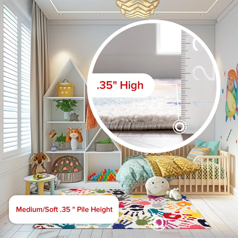 nuLOOM Pinkie in nursery setting displays colorful rug enhancing child-friendly space