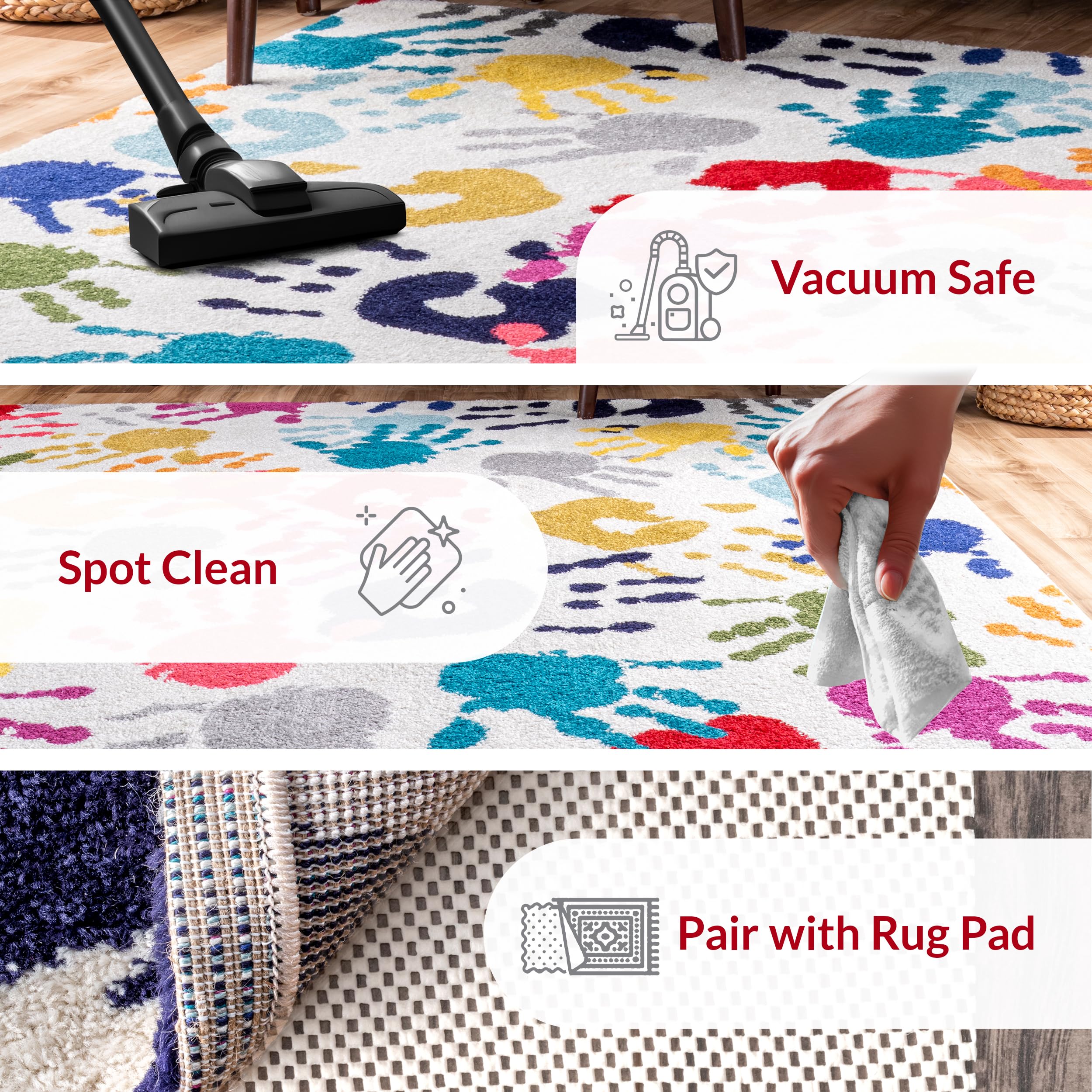 nuLOOM Pinkie pattern close-up highlights handprint motif for lively room accent