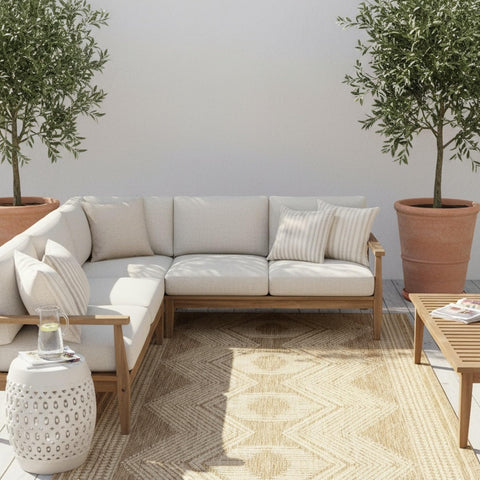 nuLOOM Ranya front view showing full geometric design and neutral color for room impact
