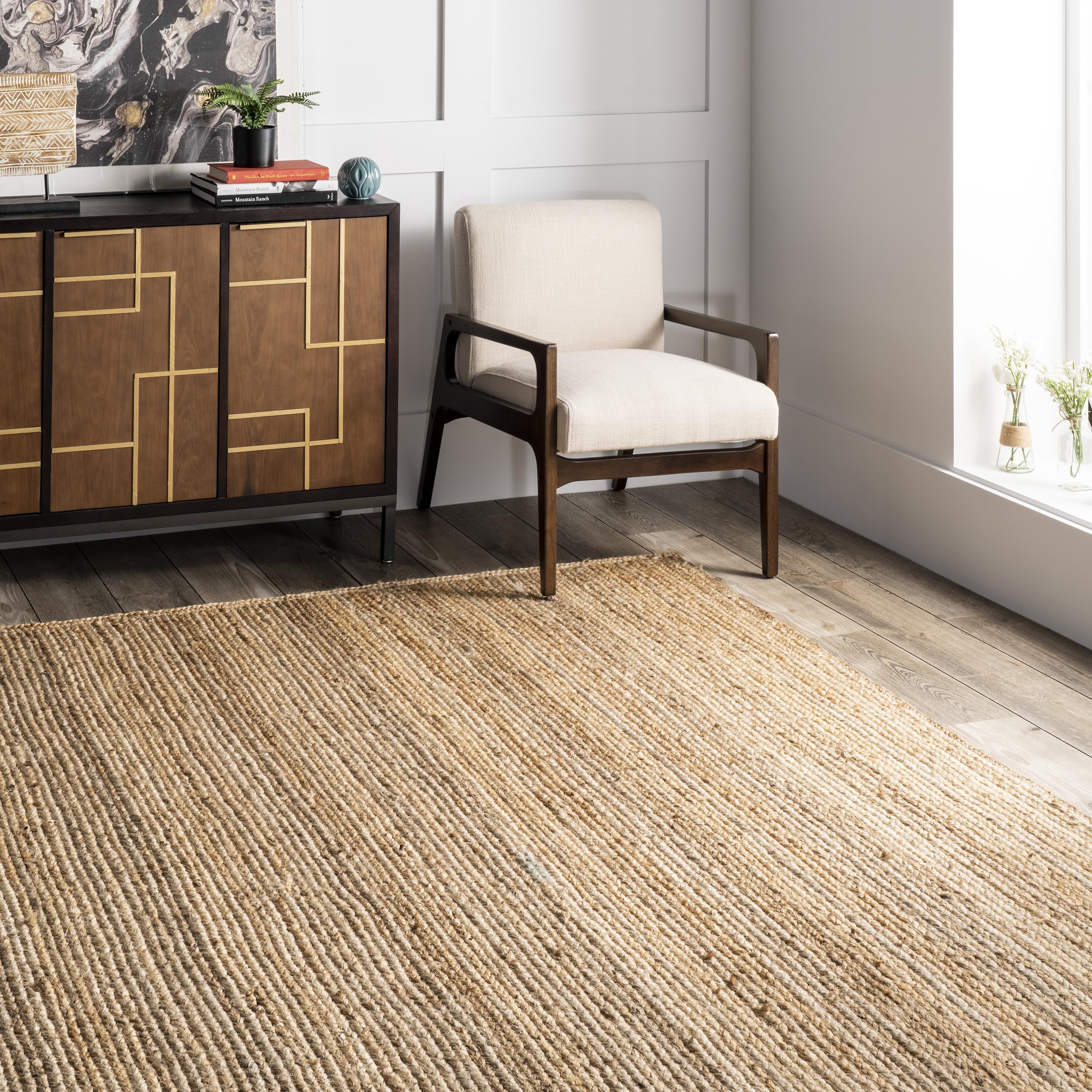 nuLOOM rug beside sofa for scale demonstrating ideal room fit