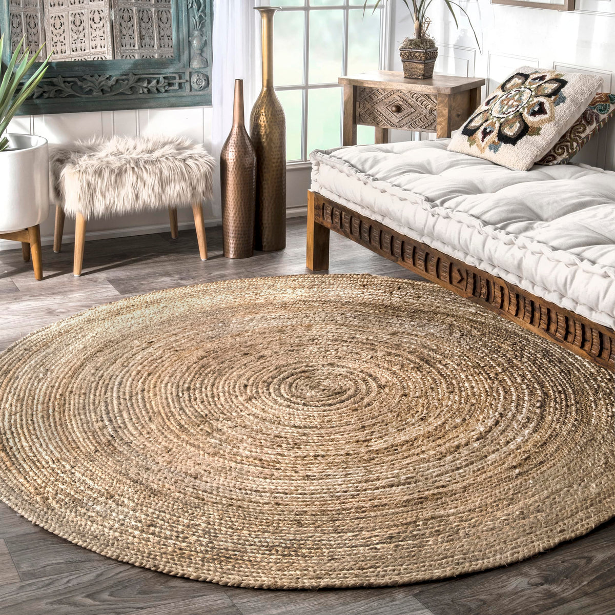 nuLOOM Rigo Natural front view showing round shape and neutral tone for versatile styling