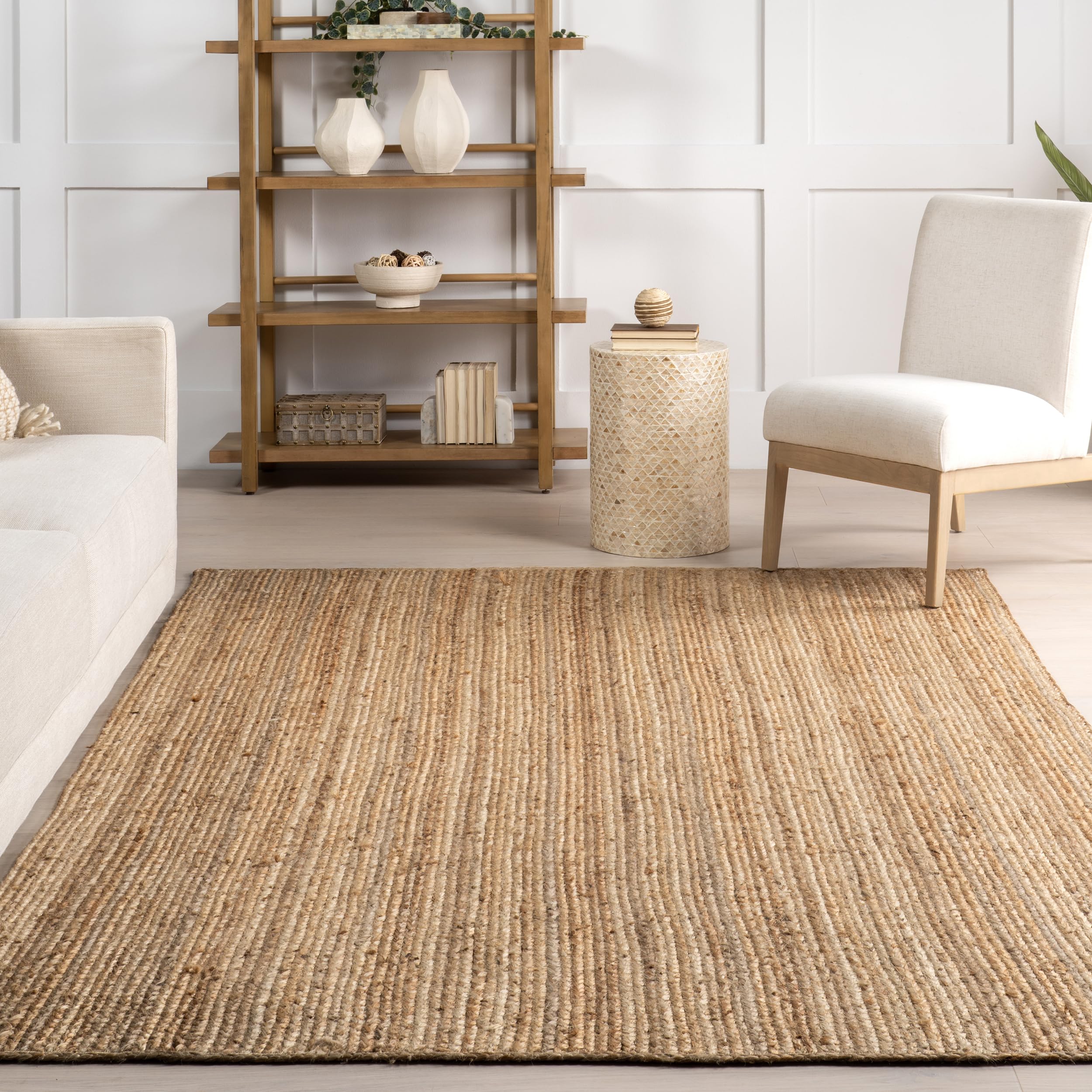 nuLOOM Rigo Natural rolled and packaged illustrating easy delivery and storage