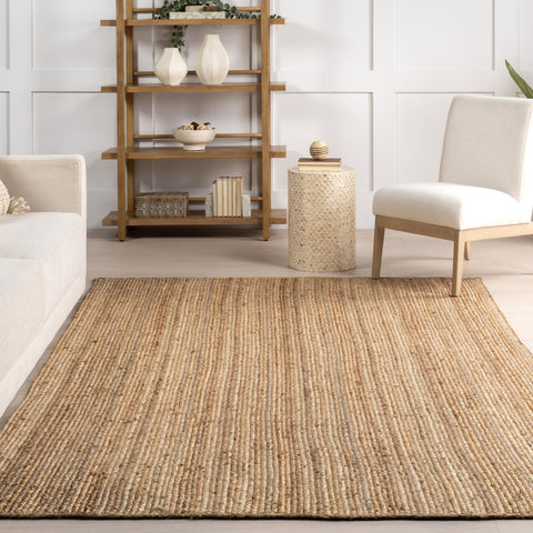 nuLOOM Rigo Natural rolled and packaged illustrating easy delivery and storage