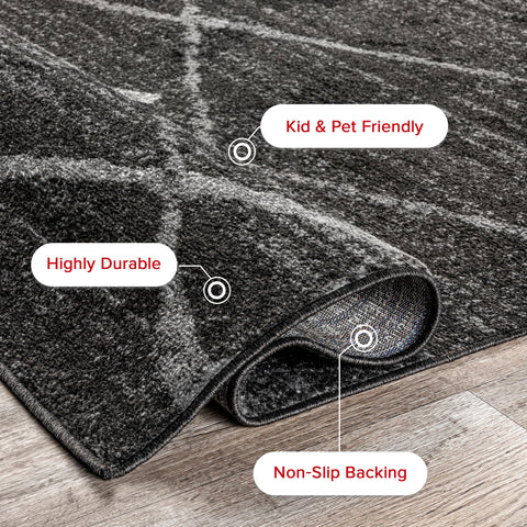 nuLOOM Thigpen styled in living room demonstrating durability in high-traffic space