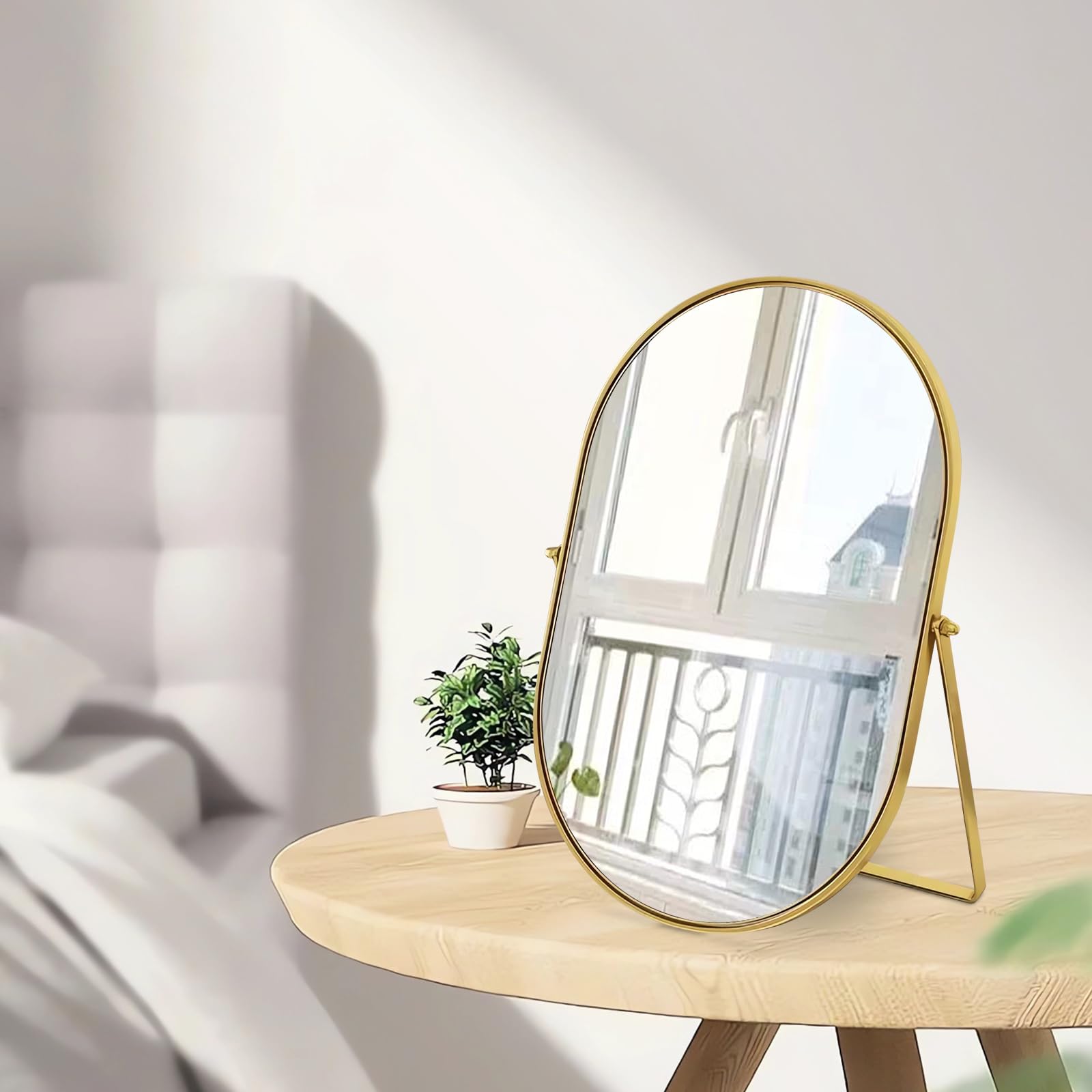 Numjeg gold frame close-up highlighting polished finish and rust-resistant benefit