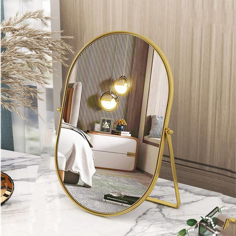 Numjeg oval vanity mirror front view showing clean reflection and balanced frame benefit
