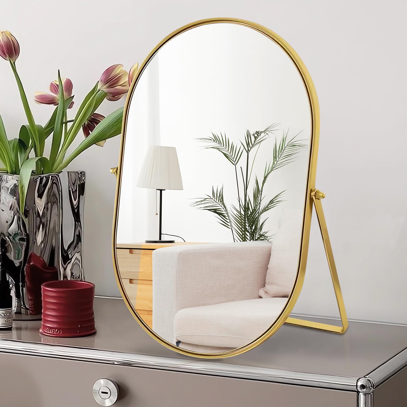Numjeg mirror tilted to demonstrate 90-degree rotation and adjustable-angle benefit