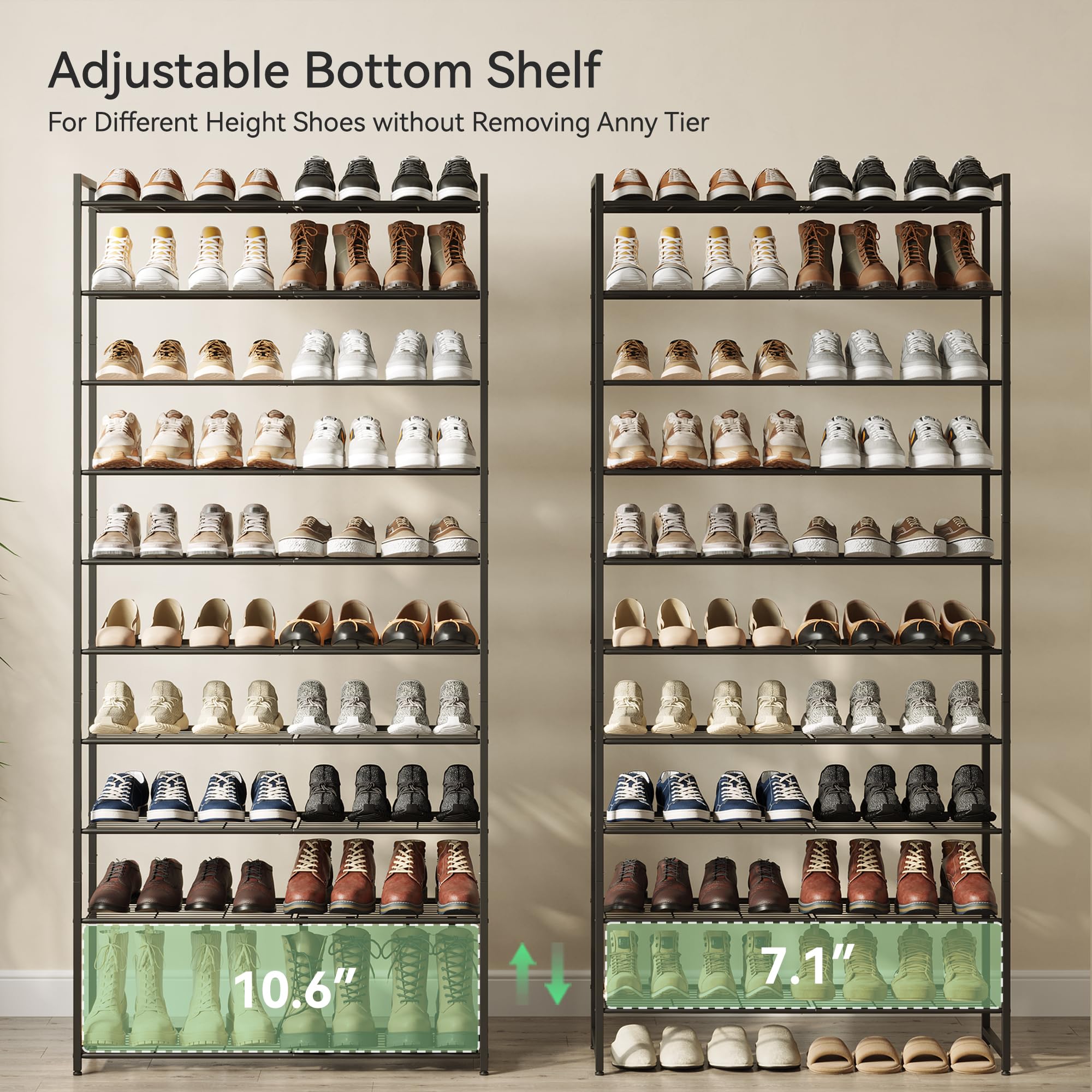 Nunsino adjustable bottom shelf set taller to fit ankle boots for flexible storage