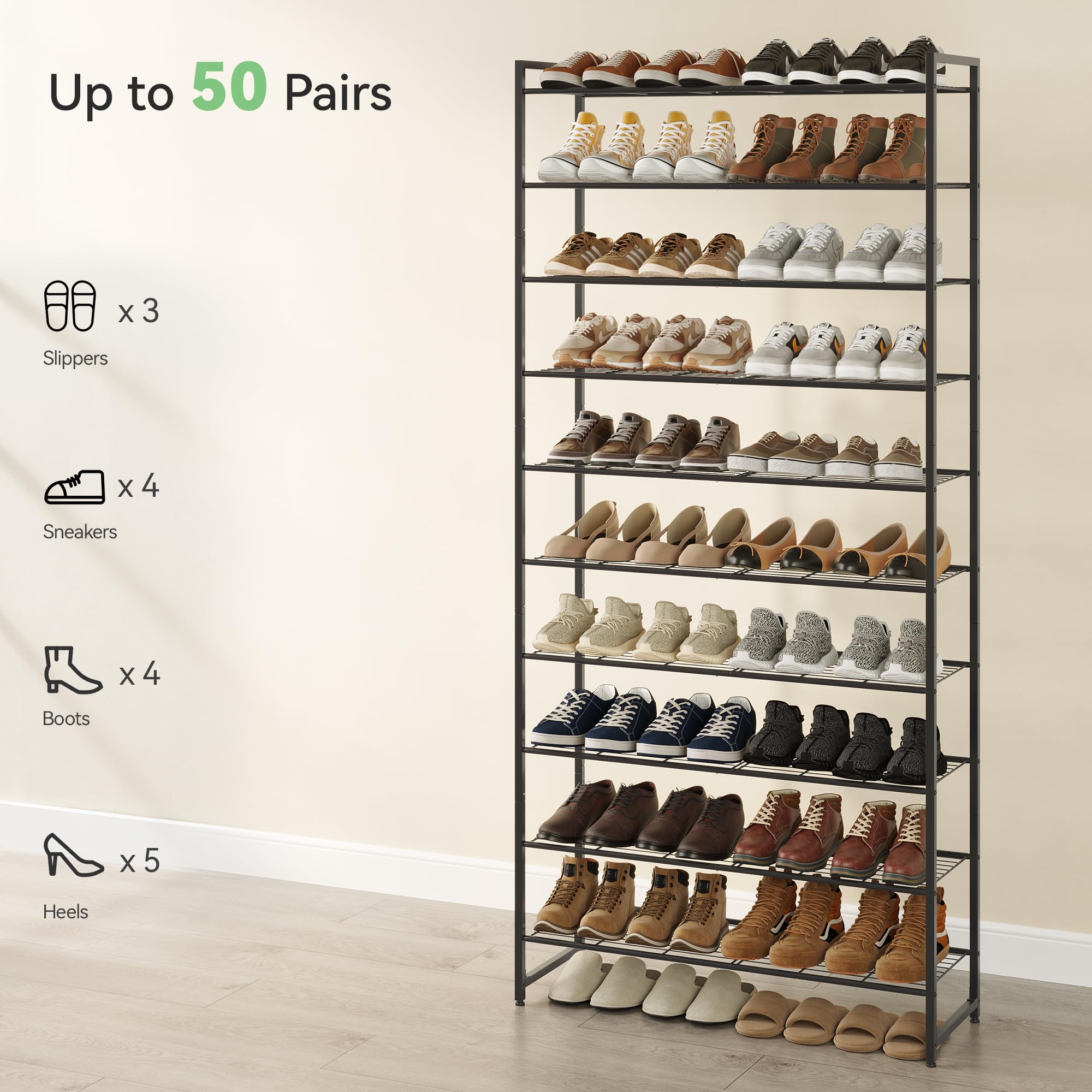 Nunsino shoe rack placed inside a closet demonstrating vertical storage efficiency