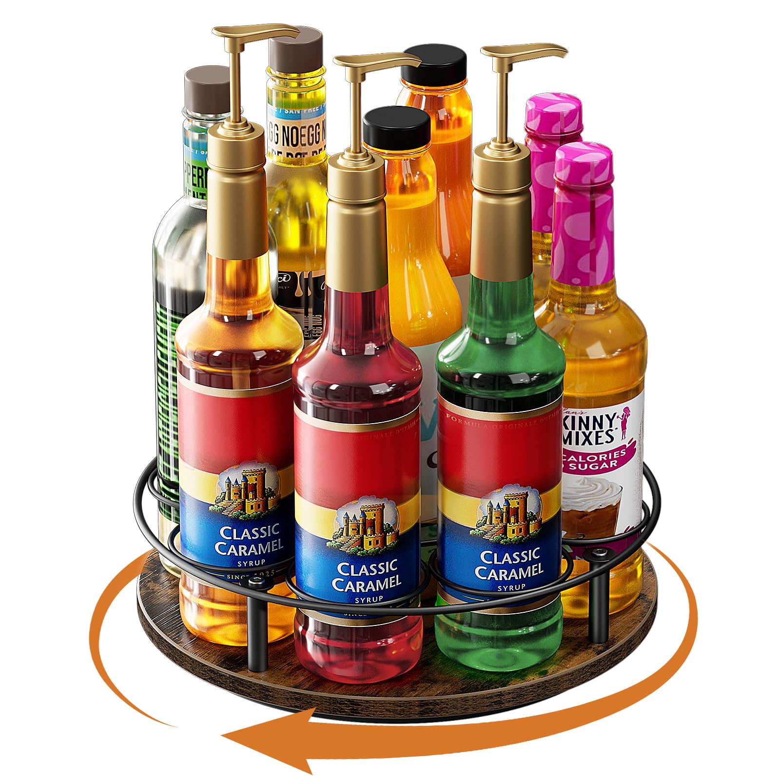 Nuovoware front view of rack showing organized syrups and tidy countertop