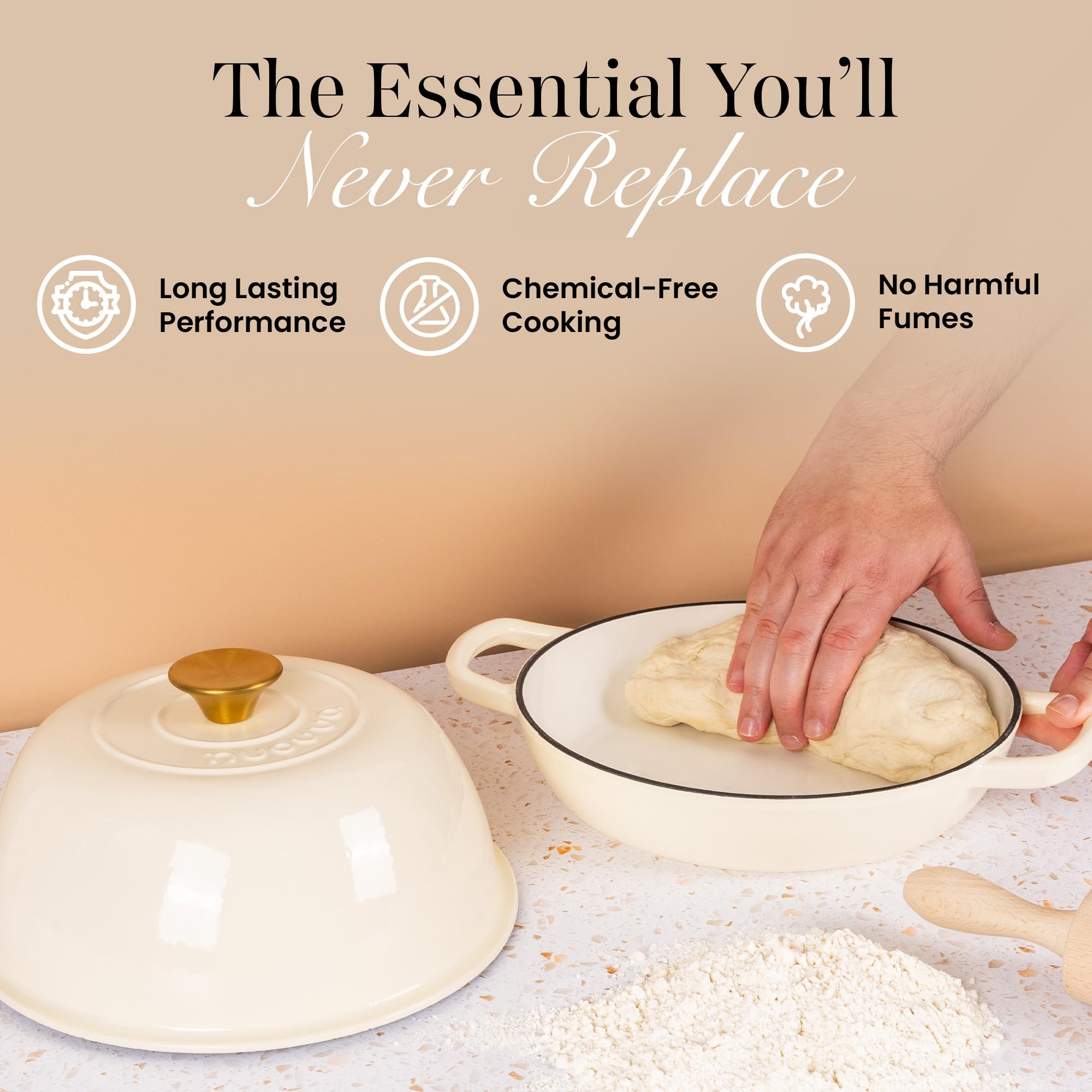 nuovva ergonomic handles close-up for secure lifting with oven mitts and safety