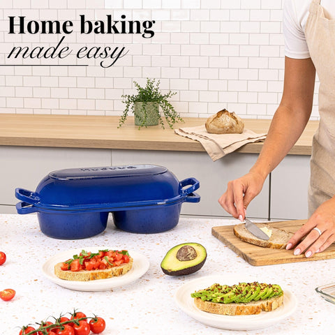 nuovva kitchen lifestyle with bread display showing finished loaves and practical home-baking appeal
