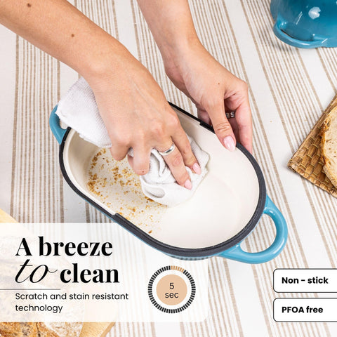 nuovva smooth enamel interior close-up preventing sticking and simplifying cleanup