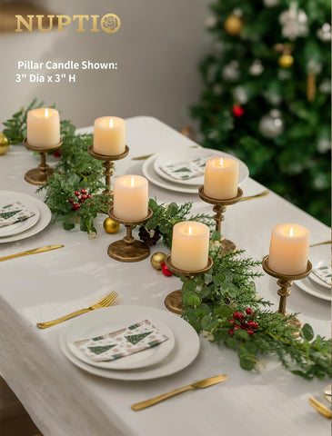 NUPTIO candle holder with wax candle in use creating warm ambient lighting benefit