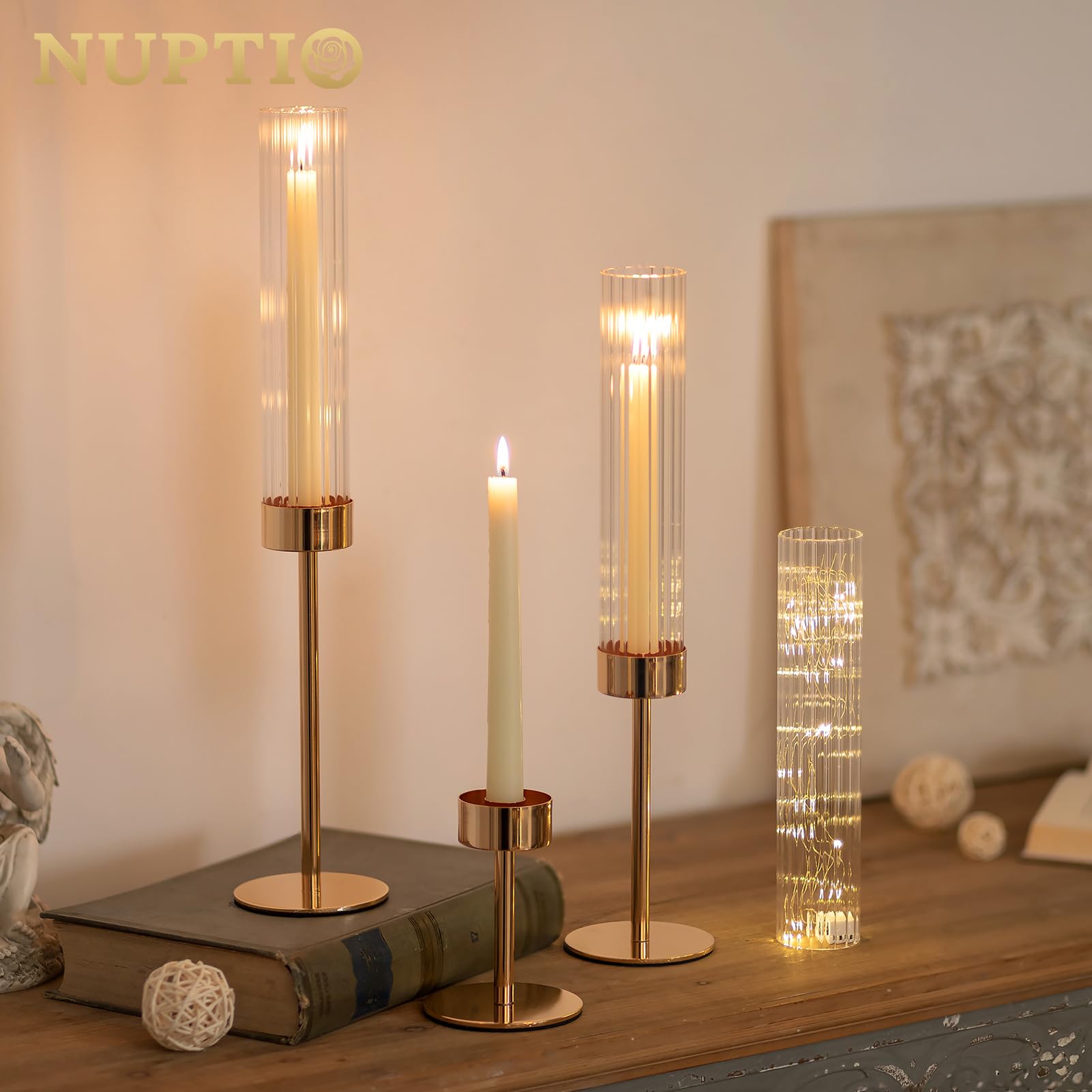NUPTIO close-up of hurricane glass highlighting windproof flame protection