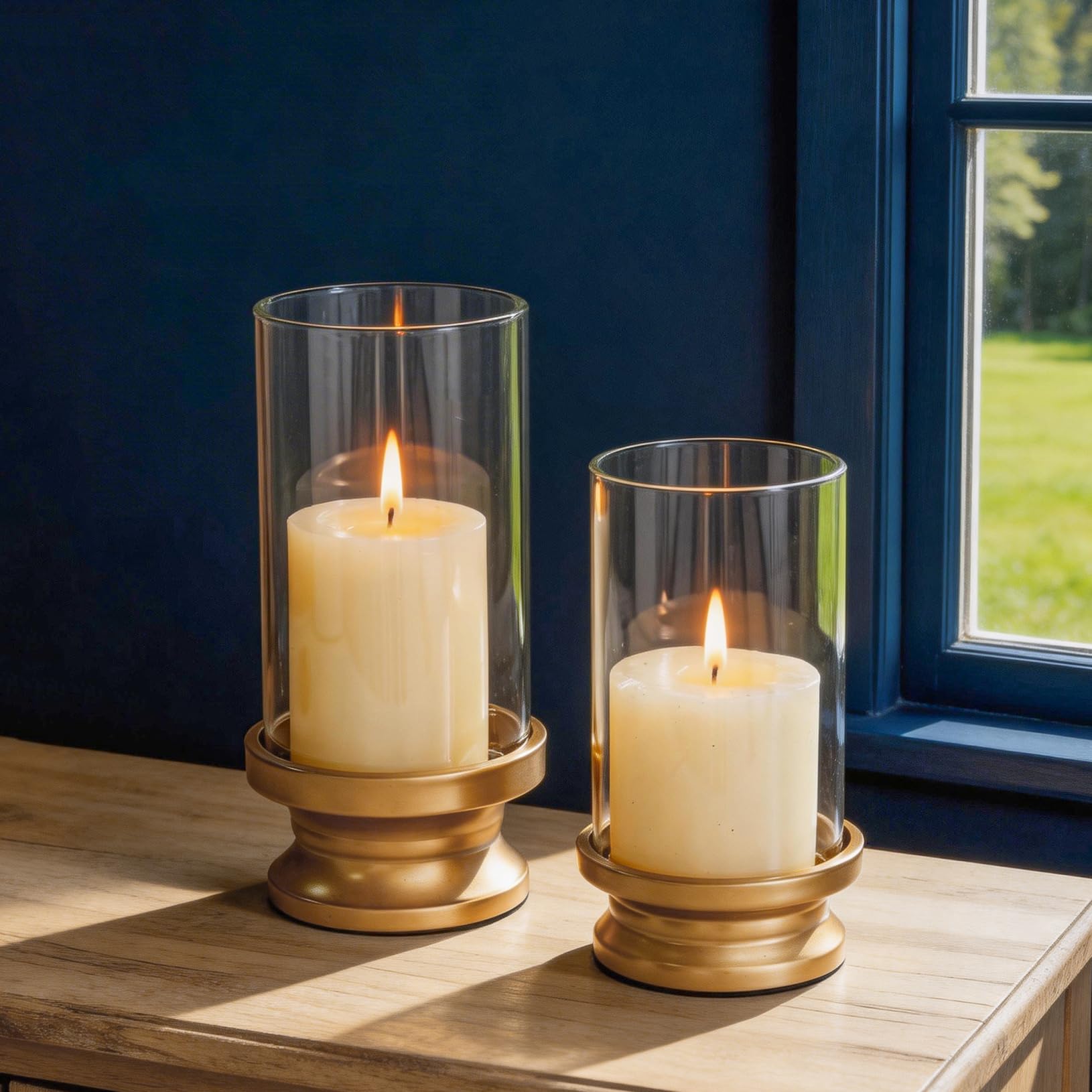 NUPTIO front view matte gold hurricane pair showing elegant finish and symmetry