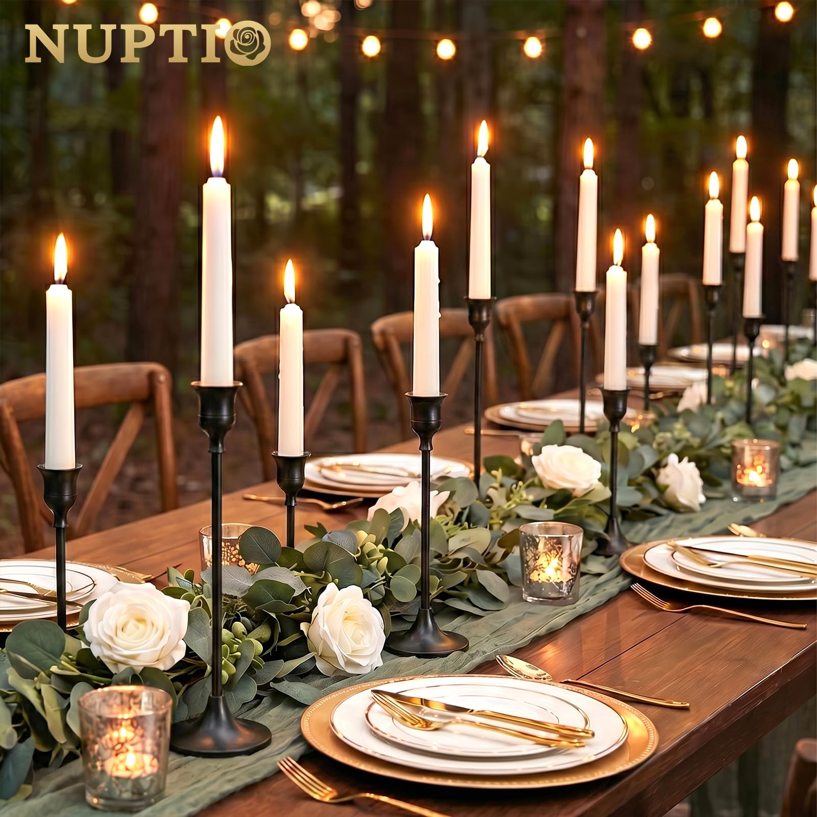 NUPTIO three-height comparison demonstrating layered centerpiece benefit