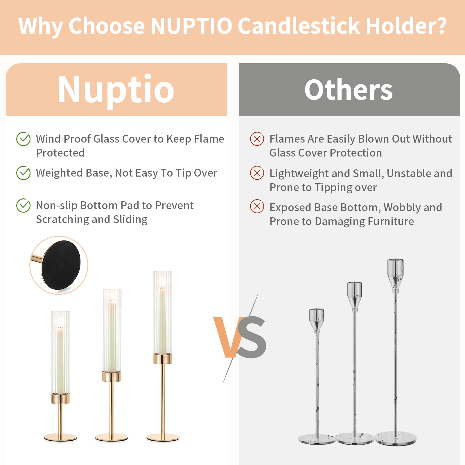 NUPTIO metal base detail displaying sturdy weighted design for stability