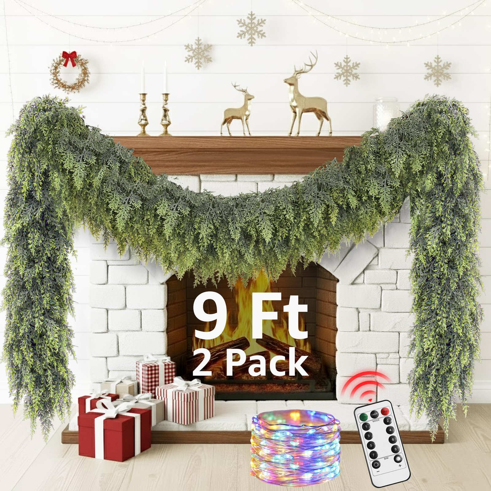 NUTIKAS front packaging showing two 9ft cedar garlands for easy purchasing