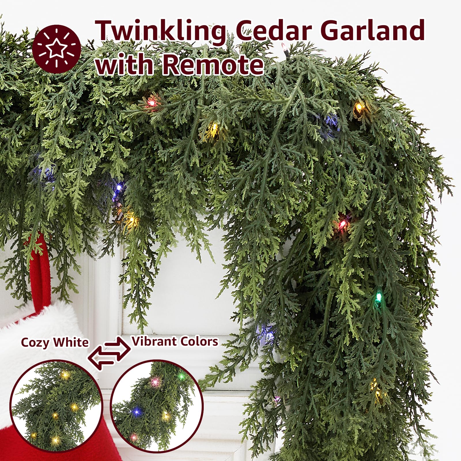 NUTIKAS garland styled on a mantle creating cozy holiday ambiance
