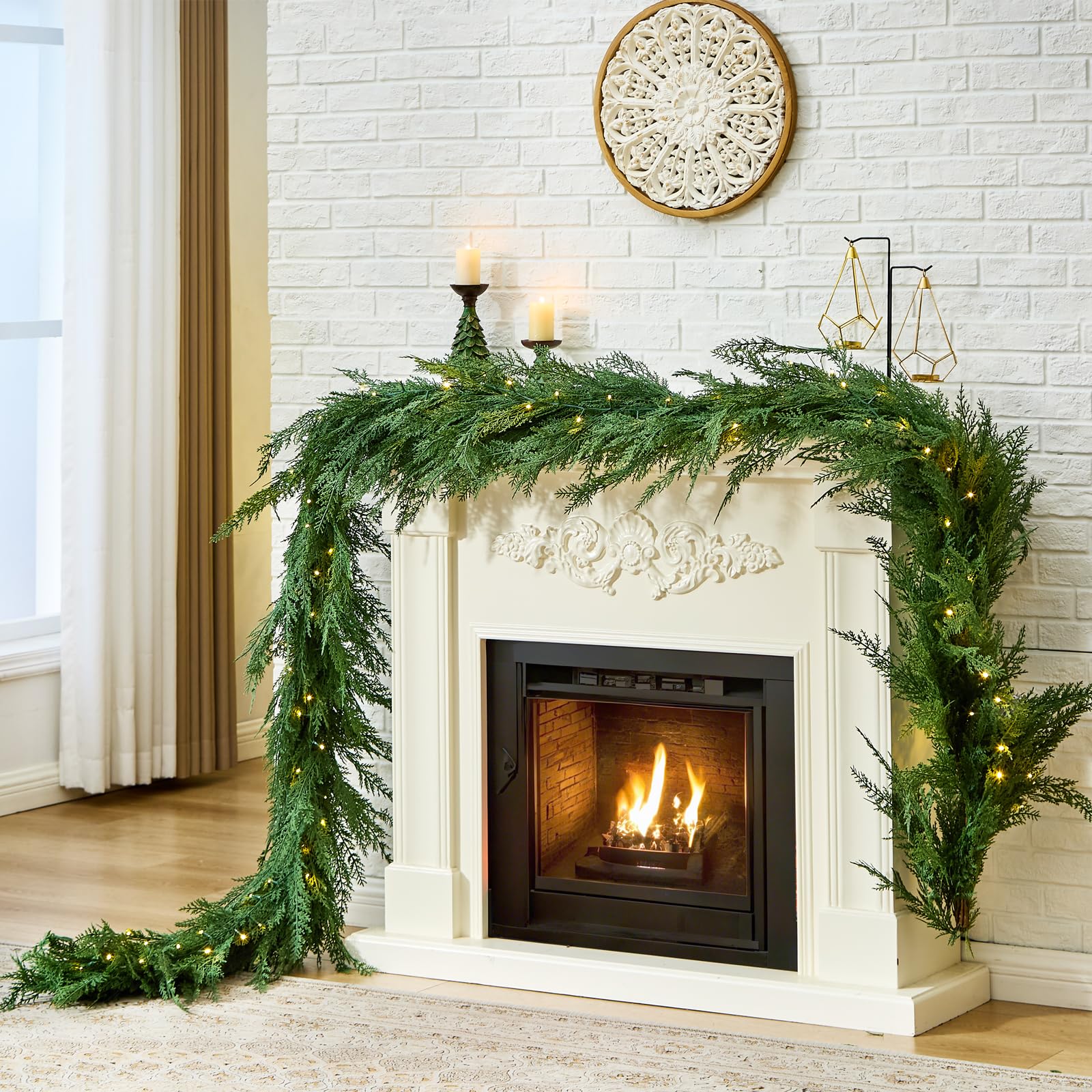 NUTIKAS prelit garland framing an entry door for welcoming curb appeal
