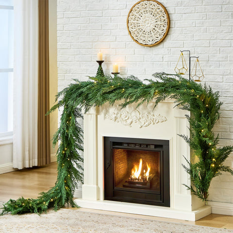 NUTIKAS prelit garland framing an entry door for welcoming curb appeal