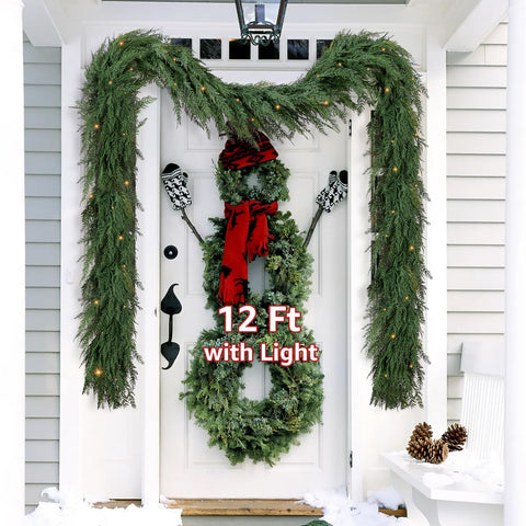 NUTIKAS front view of 12ft garland on a mantel showing full festive coverage