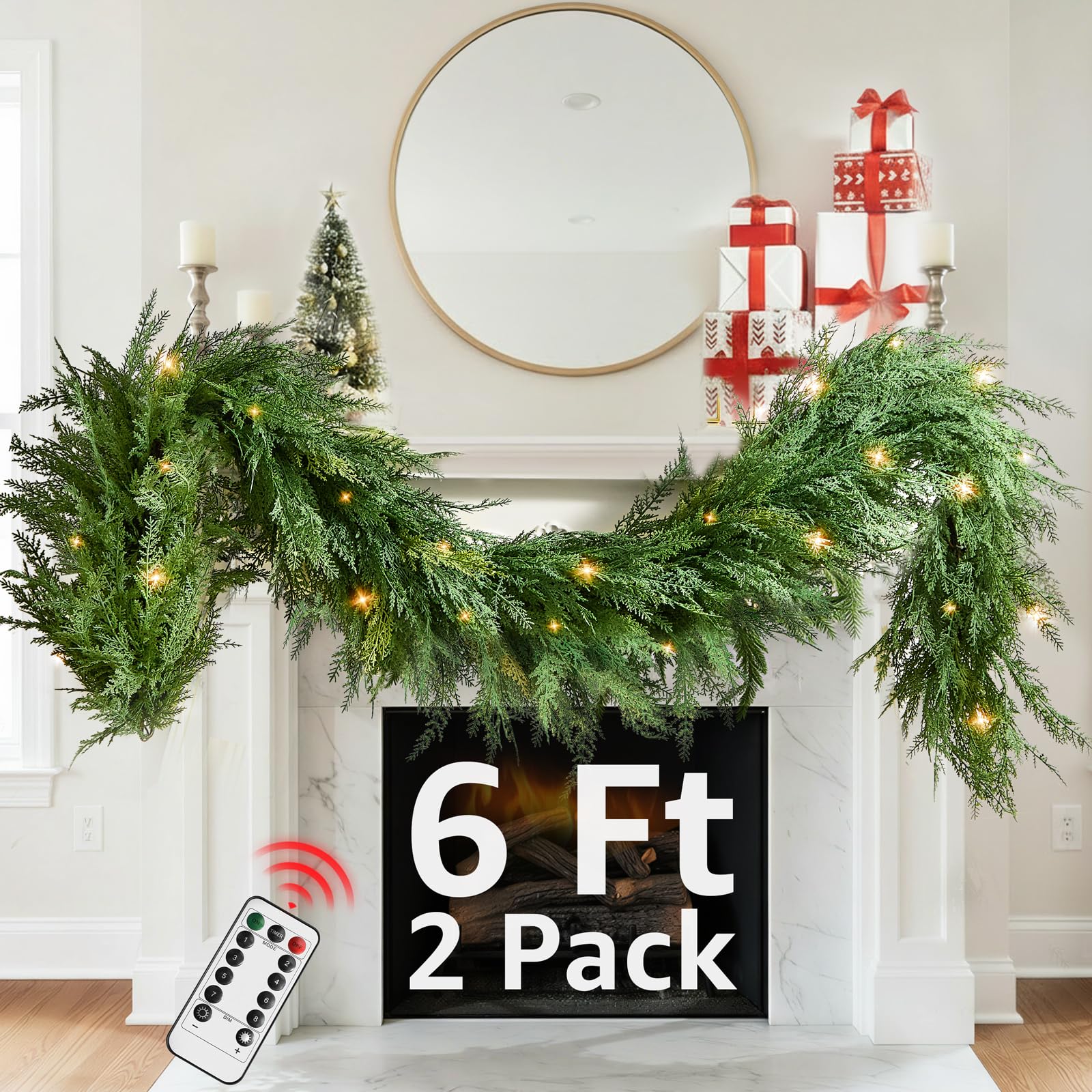NUTIKAS front view of two 6ft prelit garlands showing full, festive look