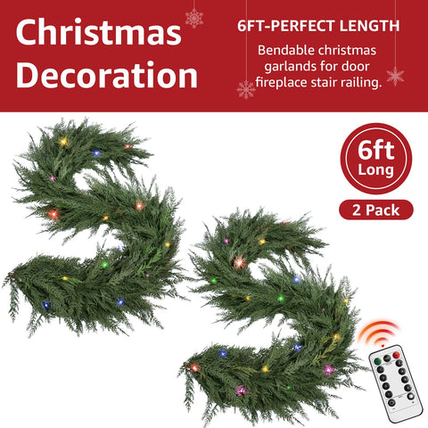 NUTIKAS lit garland on mantle creating cozy warm holiday ambiance
