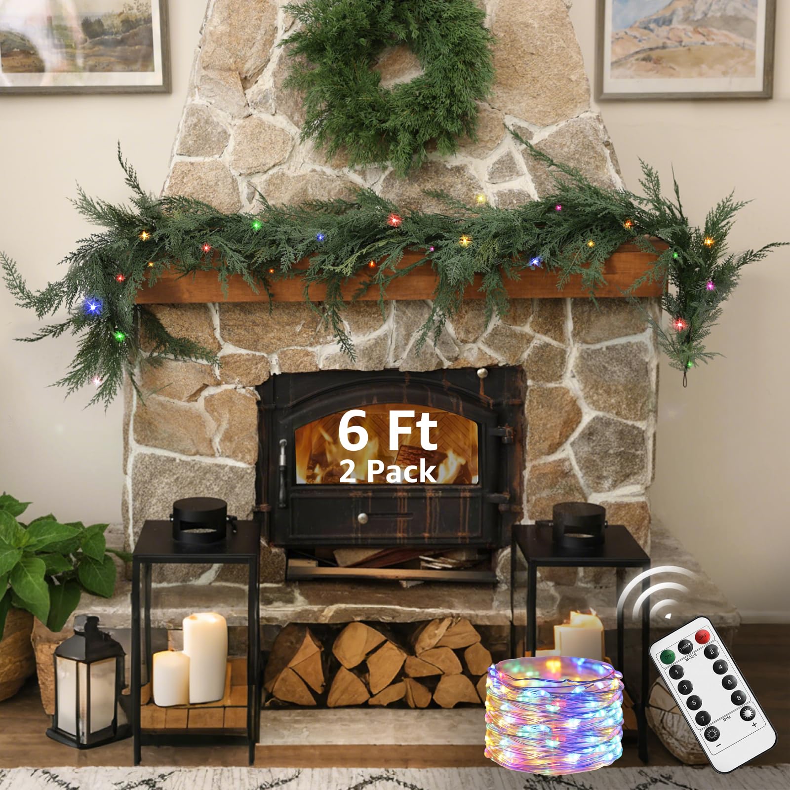 NUTIKAS prelit garland on covered porch brightening outdoor entryway
