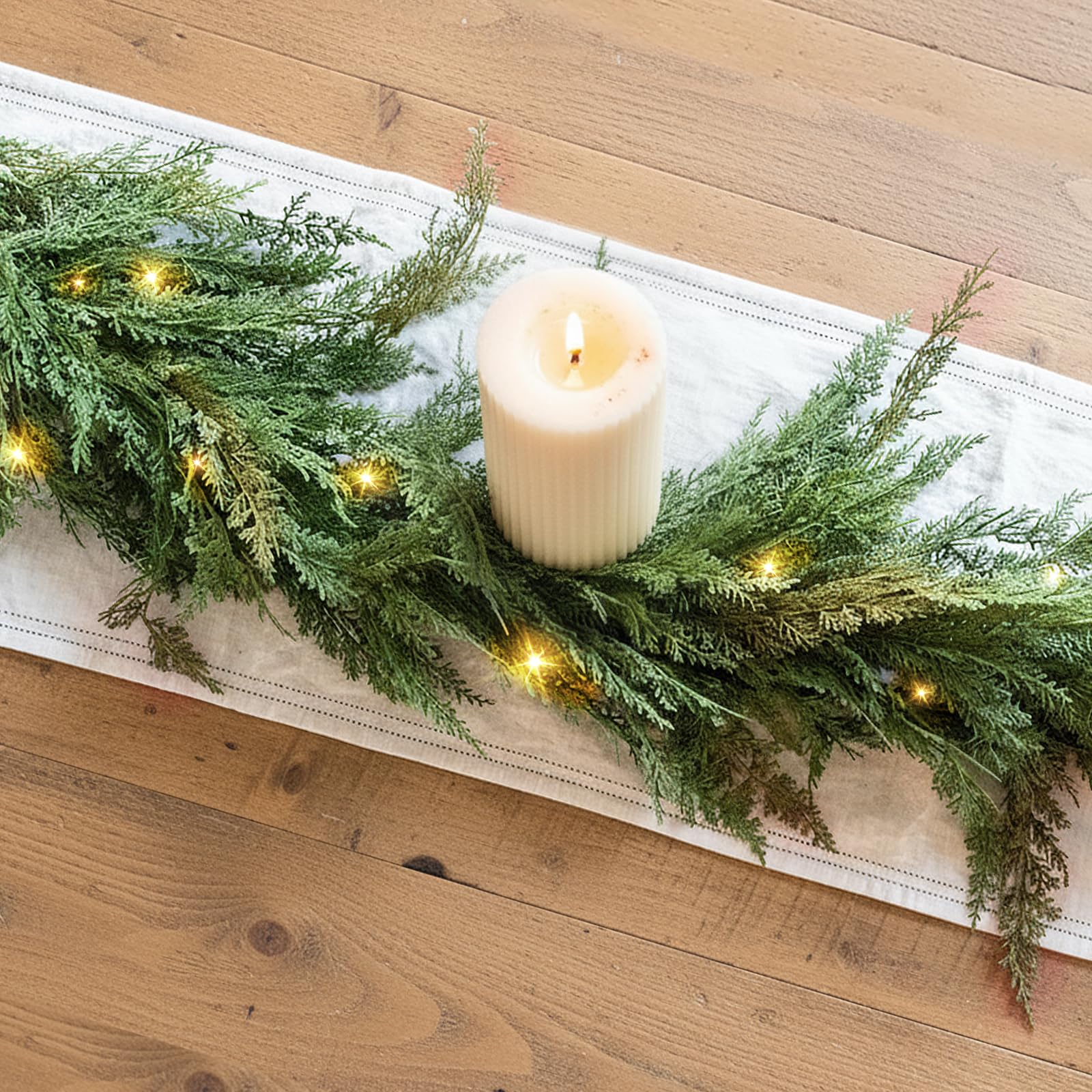 NUTIKAS garland next to mantel showing accurate 6-foot scale
