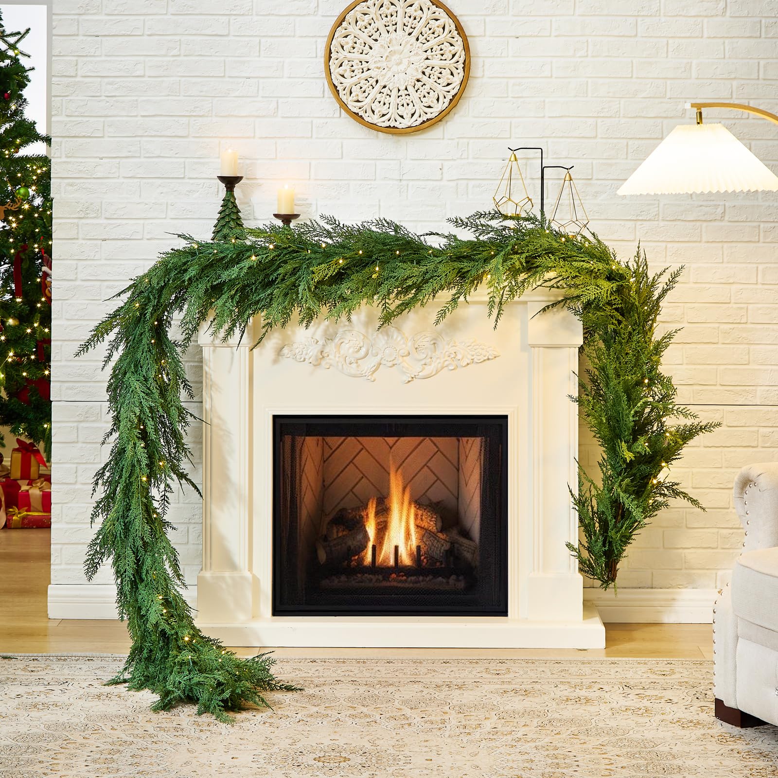 NUTIKAS garland wrapped along stairs adding instant holiday warmth