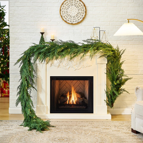 NUTIKAS garland wrapped along stairs adding instant holiday warmth