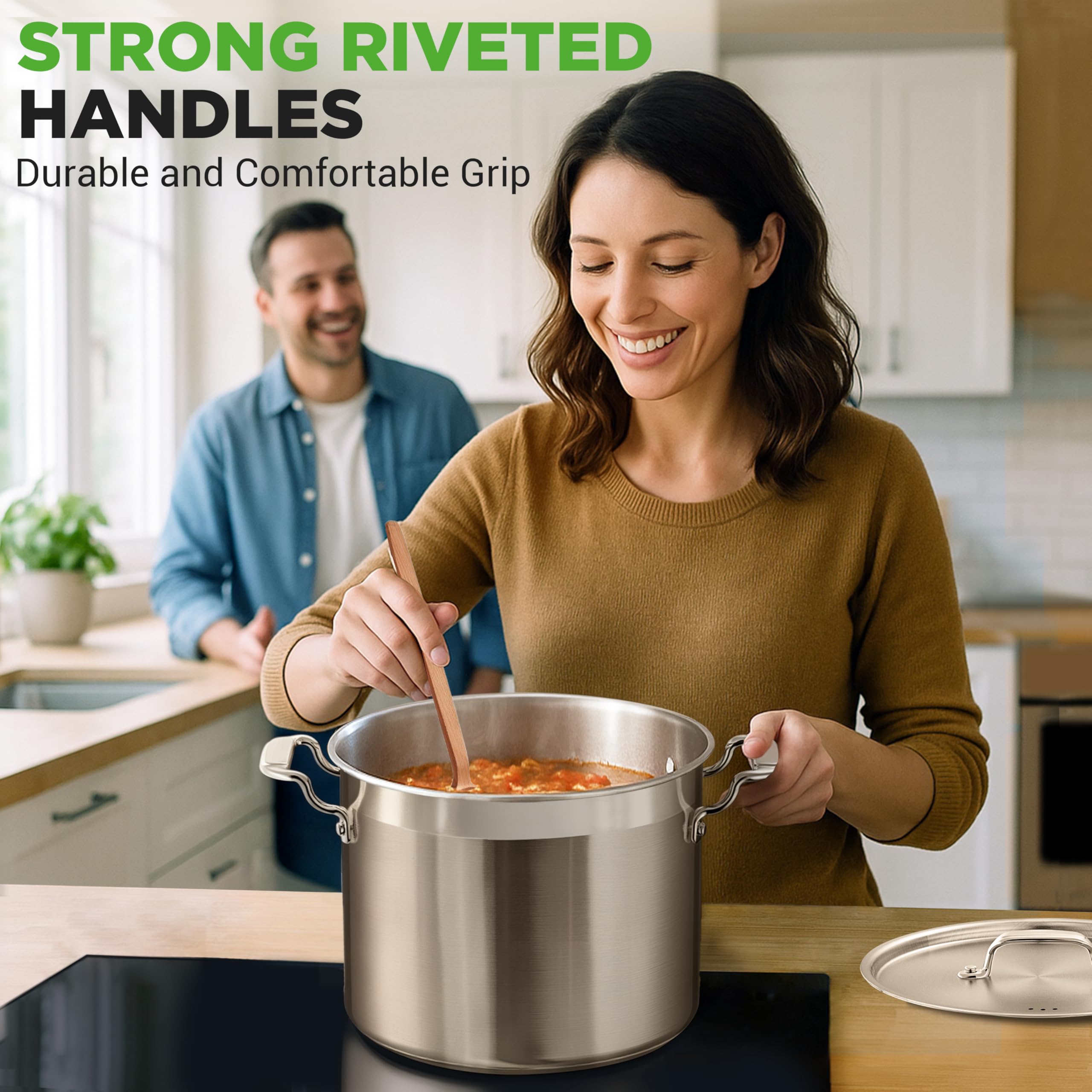 NutriChef mirror-polished exterior closeup, resists staining and cleans easily benefit