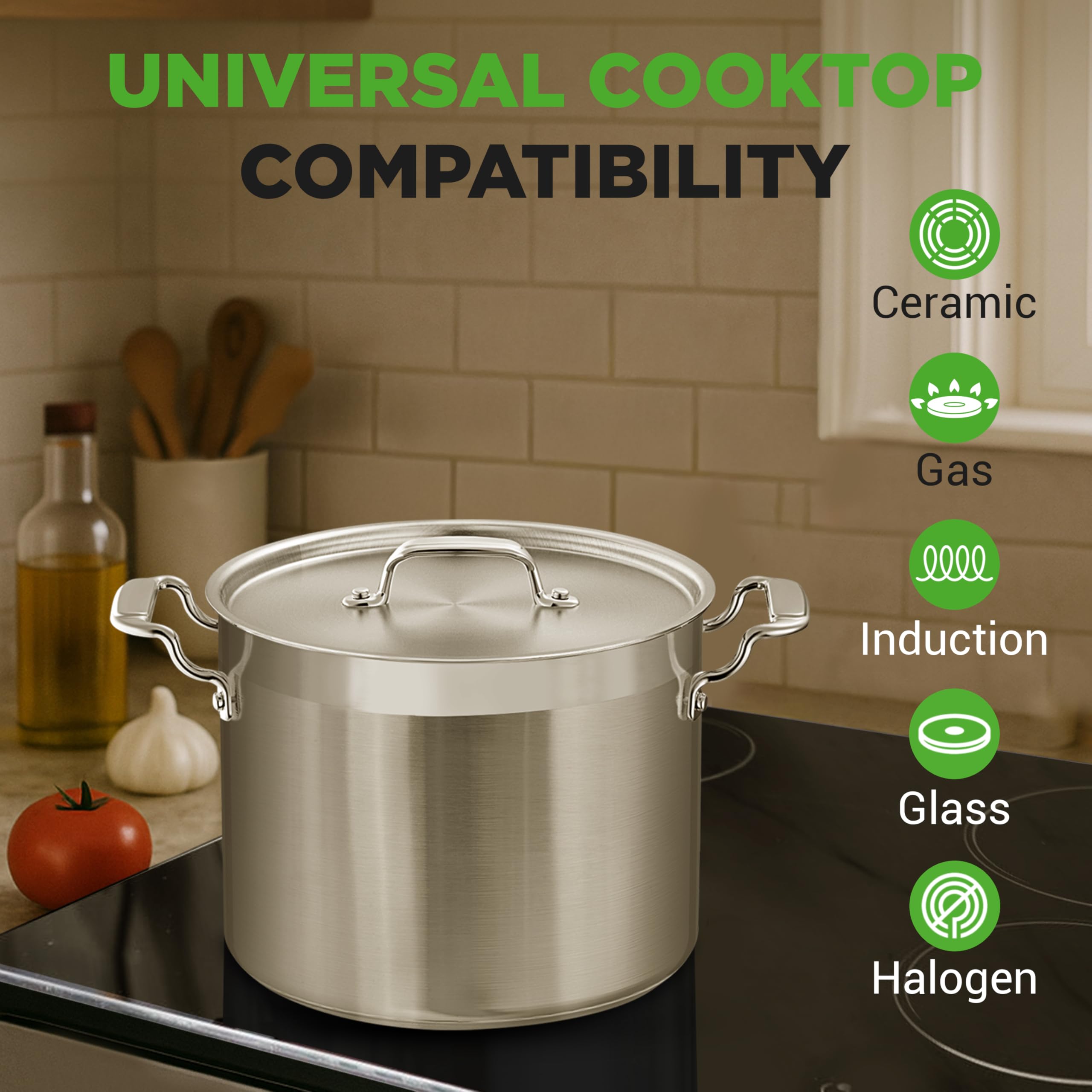 NutriChef pot filled with soup in kitchen setting, ideal for family meals benefit