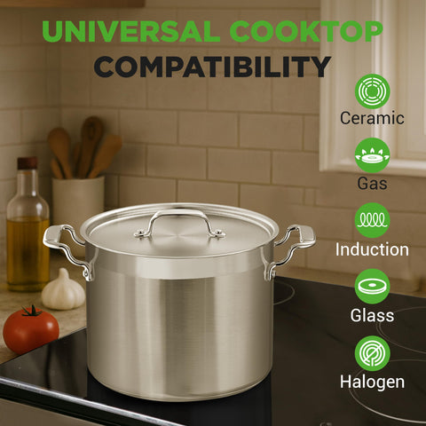 NutriChef pot filled with soup in kitchen setting, ideal for family meals benefit