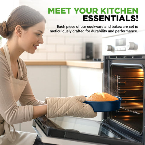 NutriChef bakeware assortment with loaf, muffin, cake pans showing versatile baking options