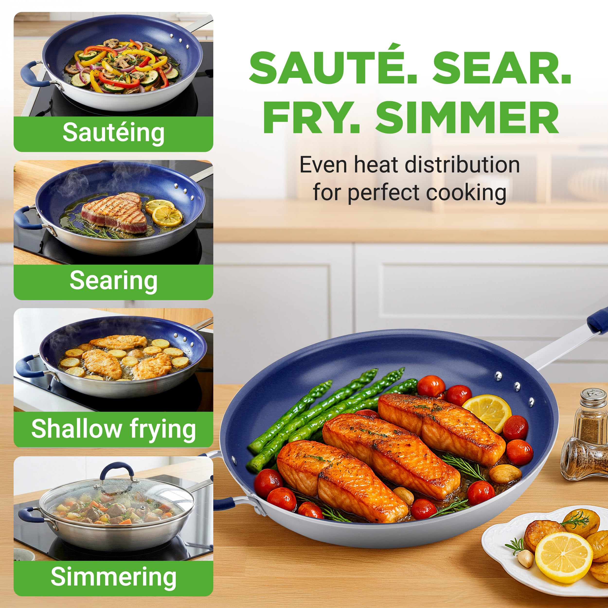 NutriChef ceramic nonstick surface close-up for easy food release and simple cleaning