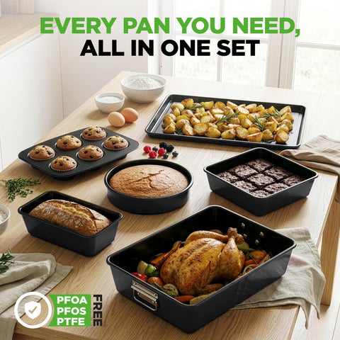 NutriChef deep roaster pan holding lasagna to show depth and even heat distribution