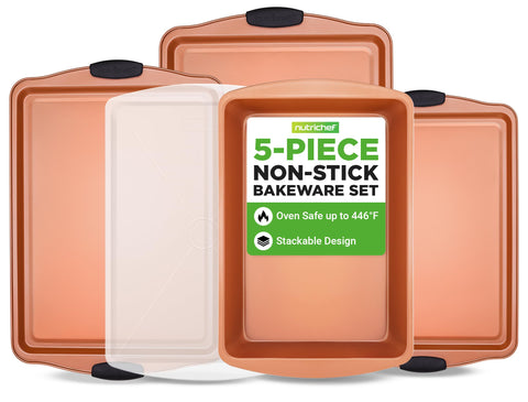 NutriChef full set front view showing all pans and lid, versatile baking capacity