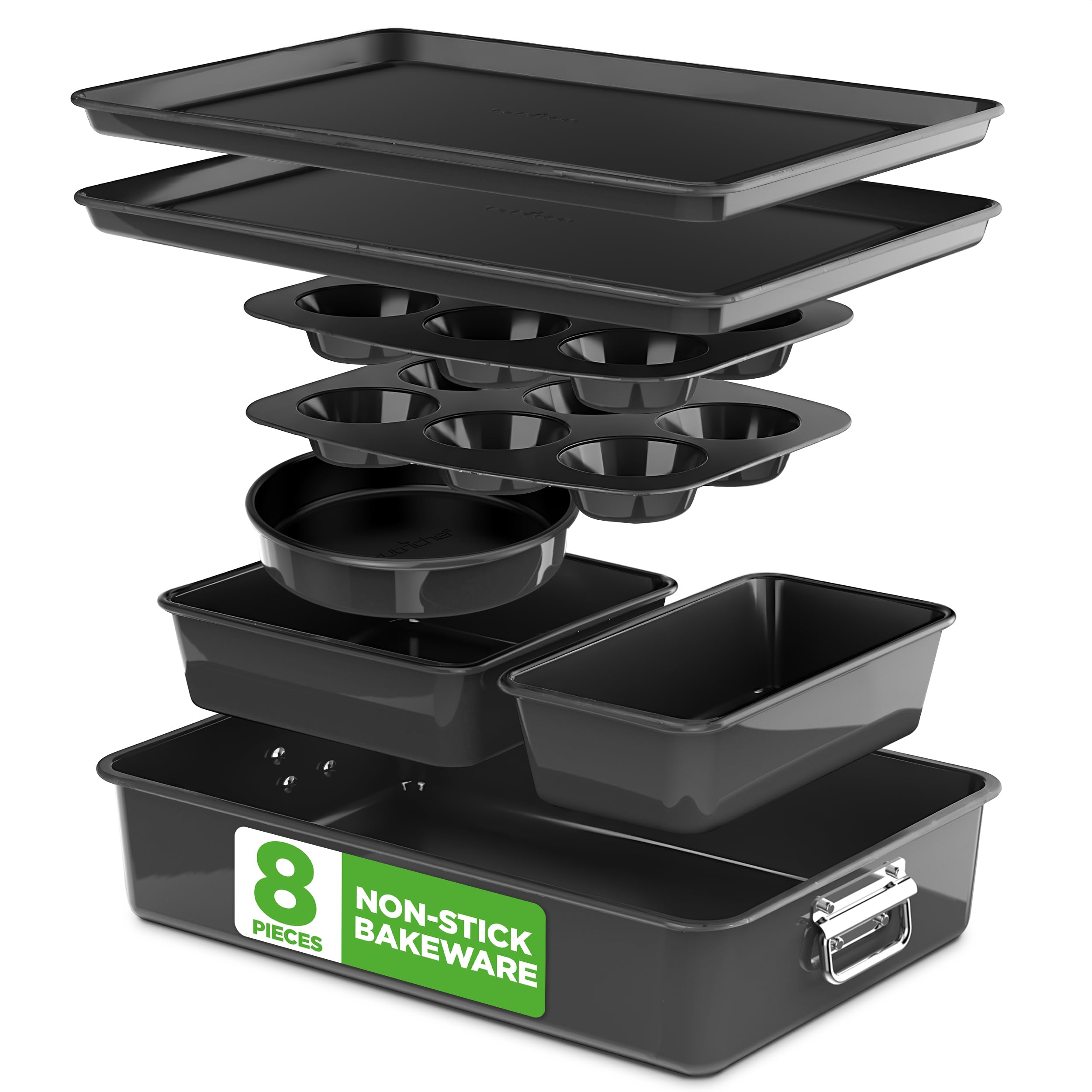 NutriChef front view of complete 8-piece bakeware set showing professional quality and variety