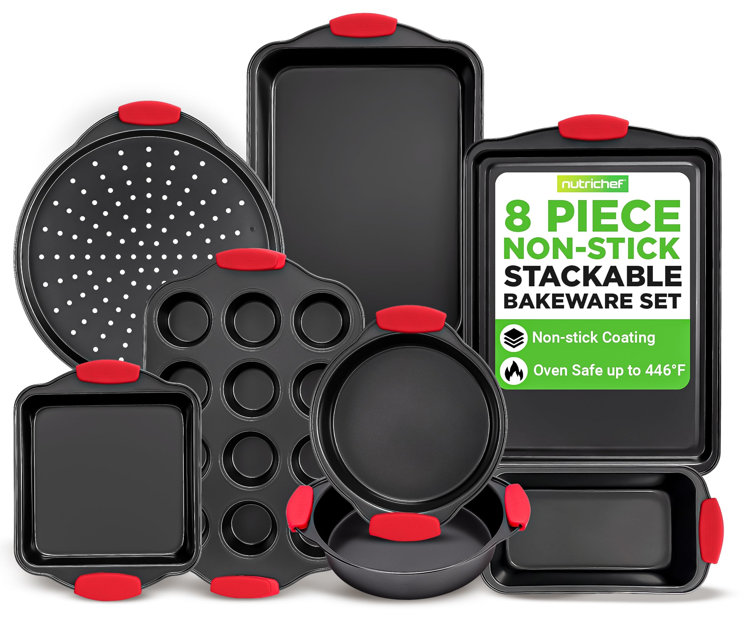 NutriChef front view of full 8-piece set showing versatility
