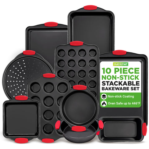NutriChef front view of full 10-piece bakeware set, ready to bake
