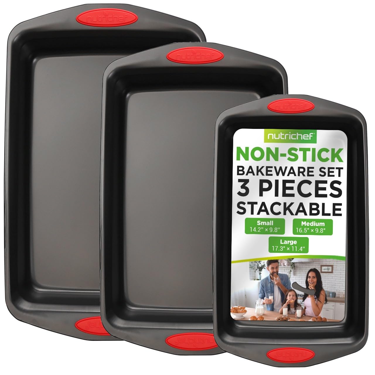 NutriChef three pans front view showing full set and benefits