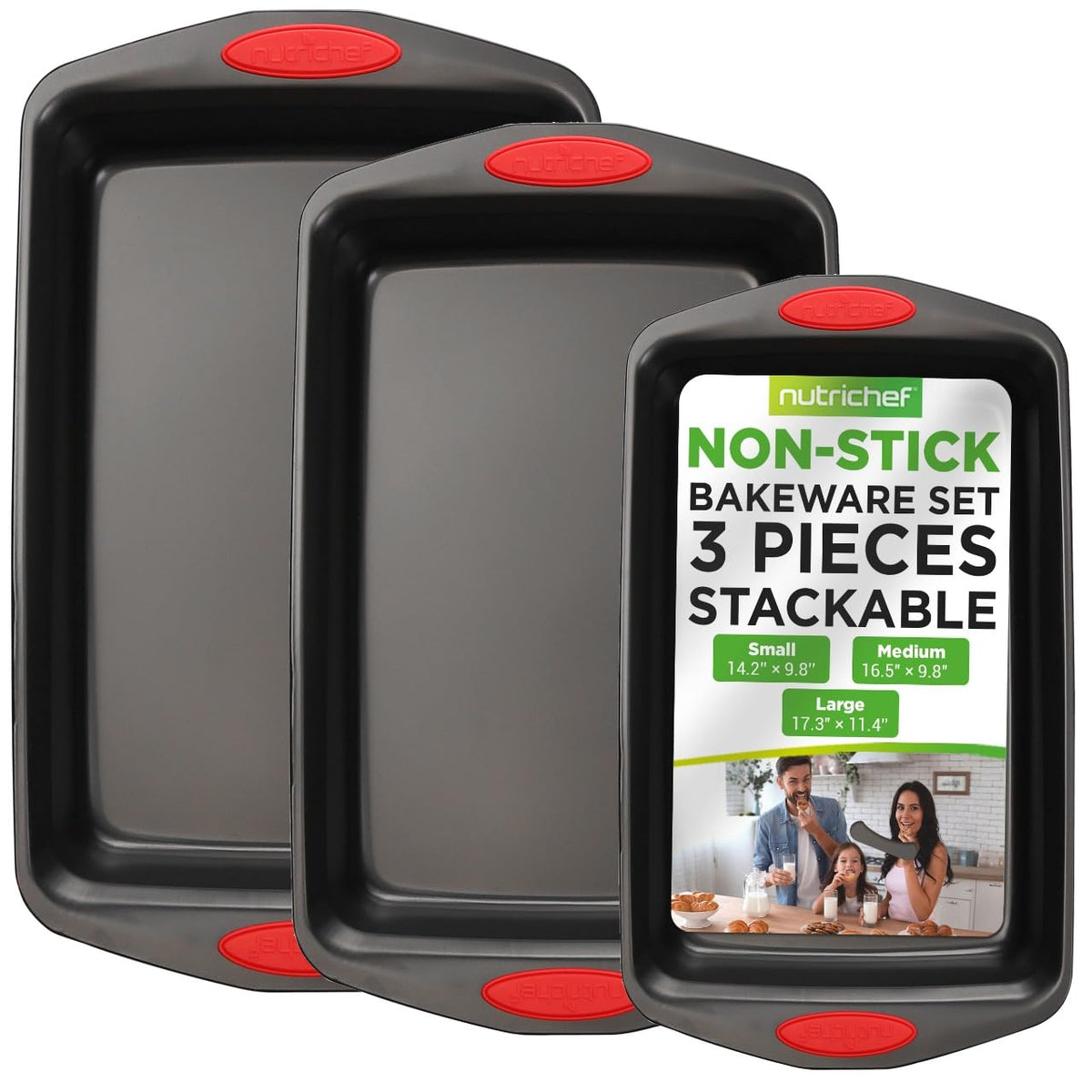 NutriChef three pans front view showing full set and benefits