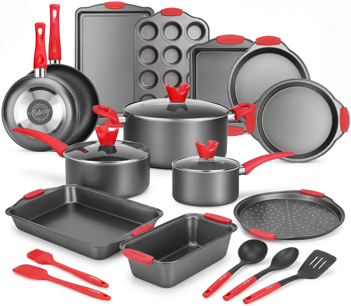 NutriChef front set arrangement showing full 21-piece collection and quick setup benefit