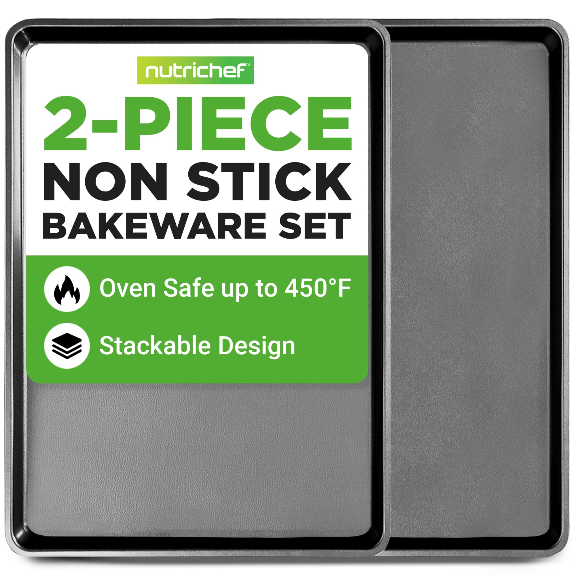 NutriChef front view XL cookie sheet showing full baking surface and edge for even heat