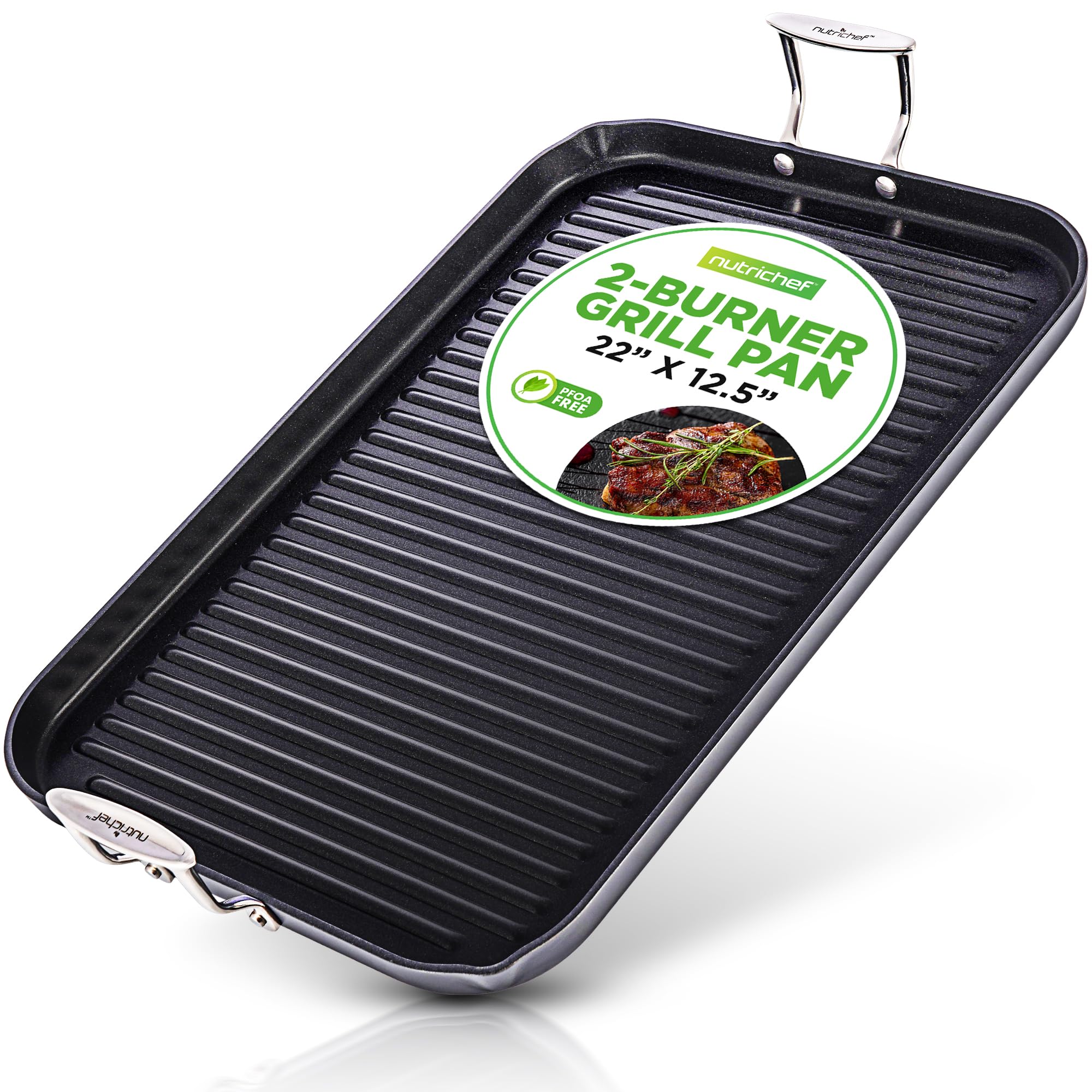 NutriChef front view of grill pan showing full cooking surface and shape benefits