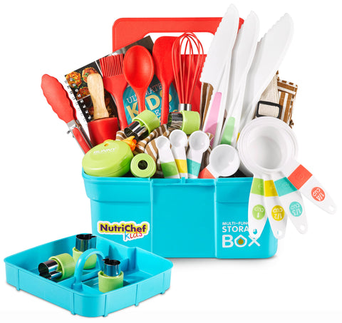 NutriChef front view showing toolbox and apron for tidy storage and clean play