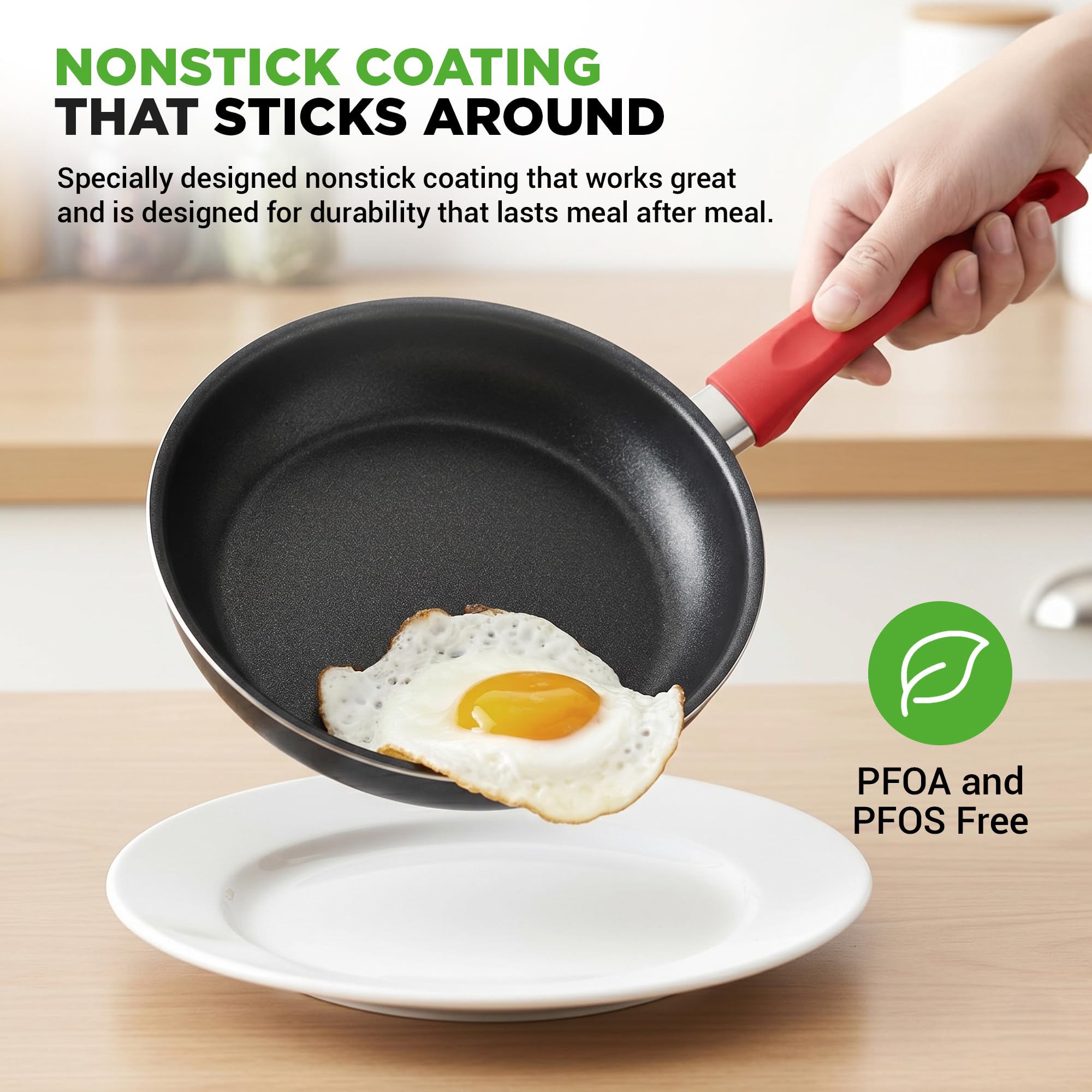 NutriChef fry pan surface close-up showing nonstick coating for easy food release benefit